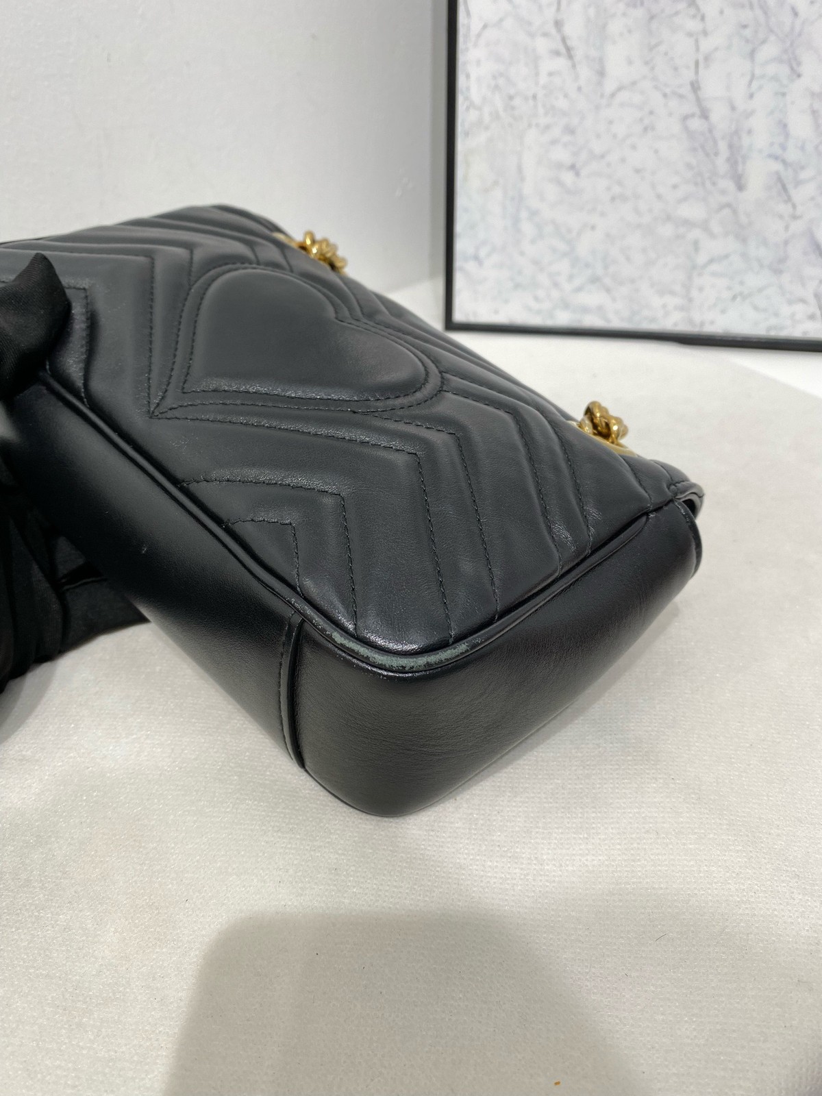 Gucci GG Marmont Small 22cm Black Gold Leather Chain Crossbody Bag Duty Paid