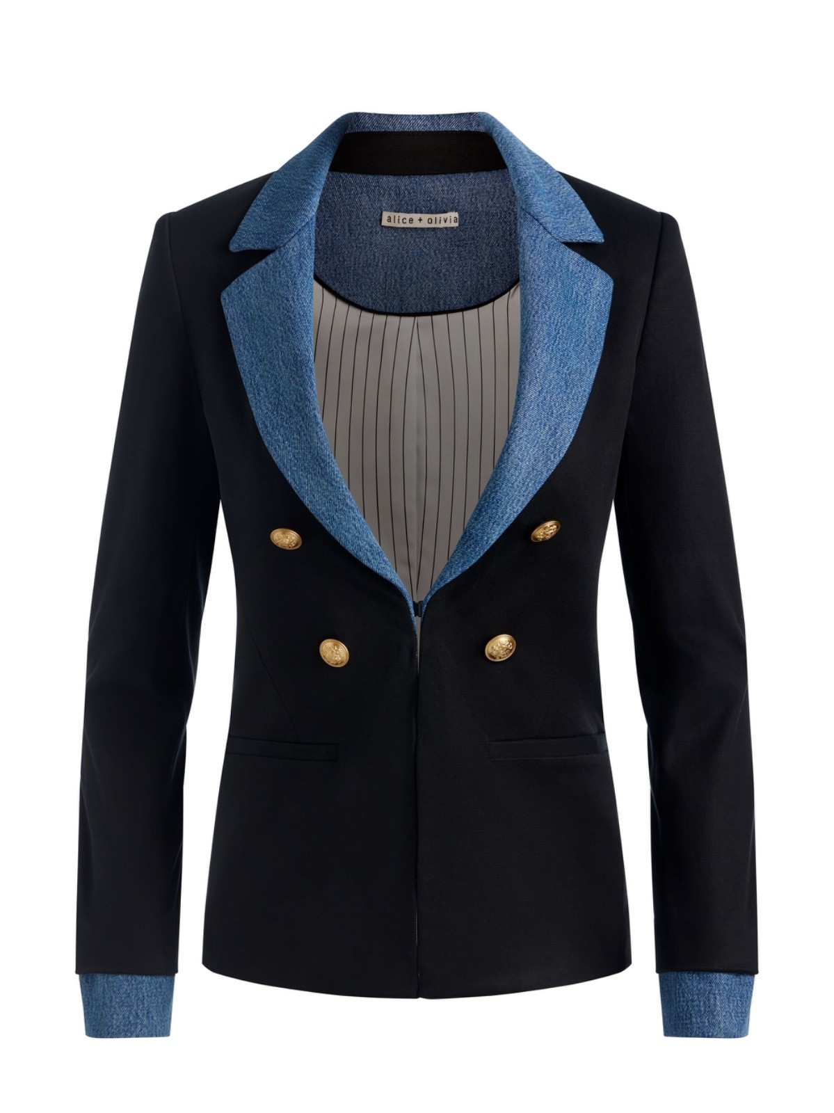 $660 ALICE + OLIVIA Women’s “Mya” blazer jacket – Black / Liana Blue – 6