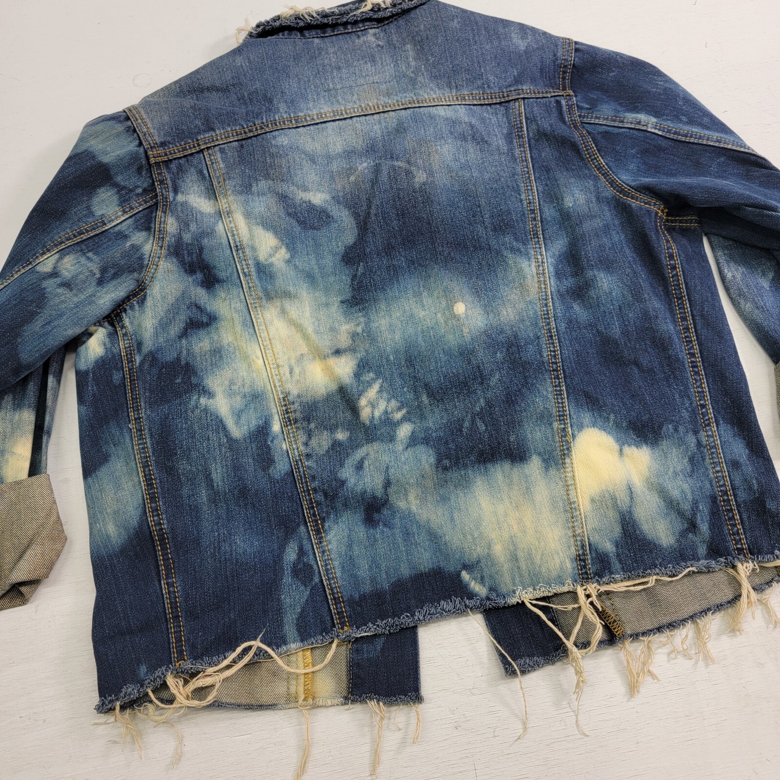 A Rare Bird Handmade Original Distressed Acid Wash Denim Jacket Adult Sz S/M EUC