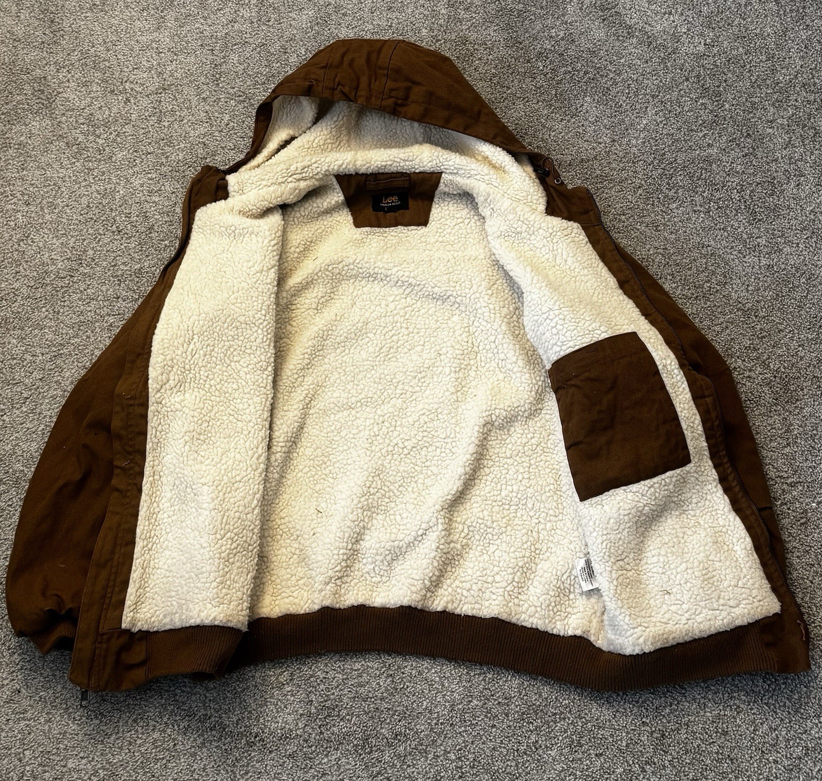 Lee Sherpa-Lined Duck Canvas Hooded Work Jacket Brown