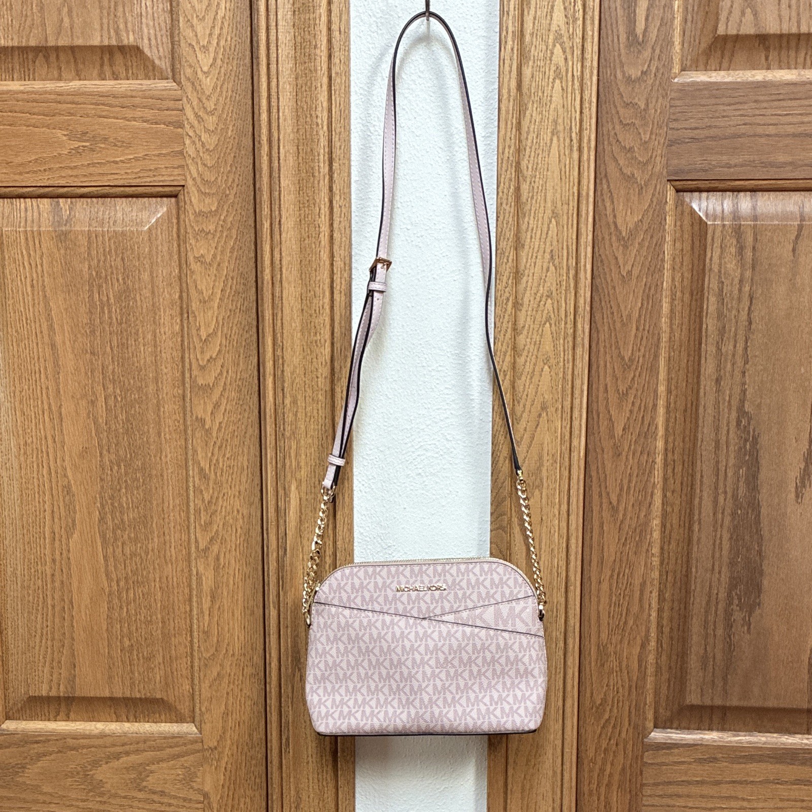 Michael Kors Pink Logo Coated Crossbody Bag Zip Gold Hardware