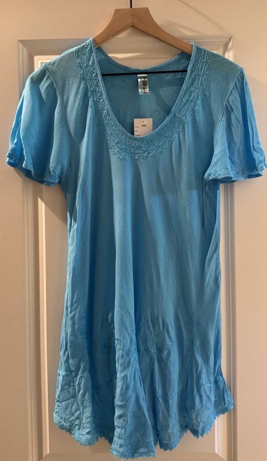 NWT India Boutique Turquoise Rayon Tunic Top Embroidered Boho Free Size