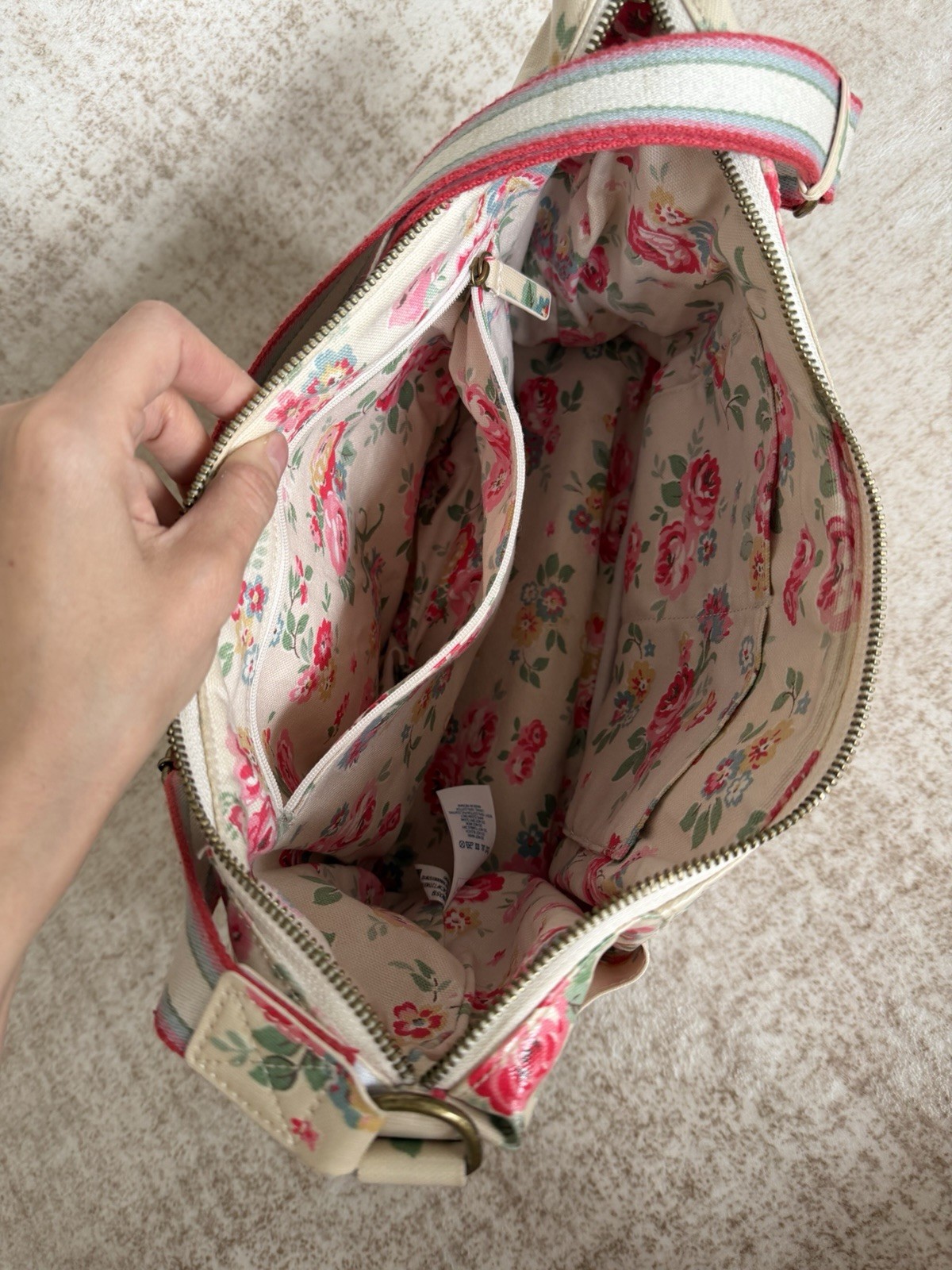 Cath Kidston Floral Oilcloth Crossbody Bag with Pouch Cream Pink Vintage