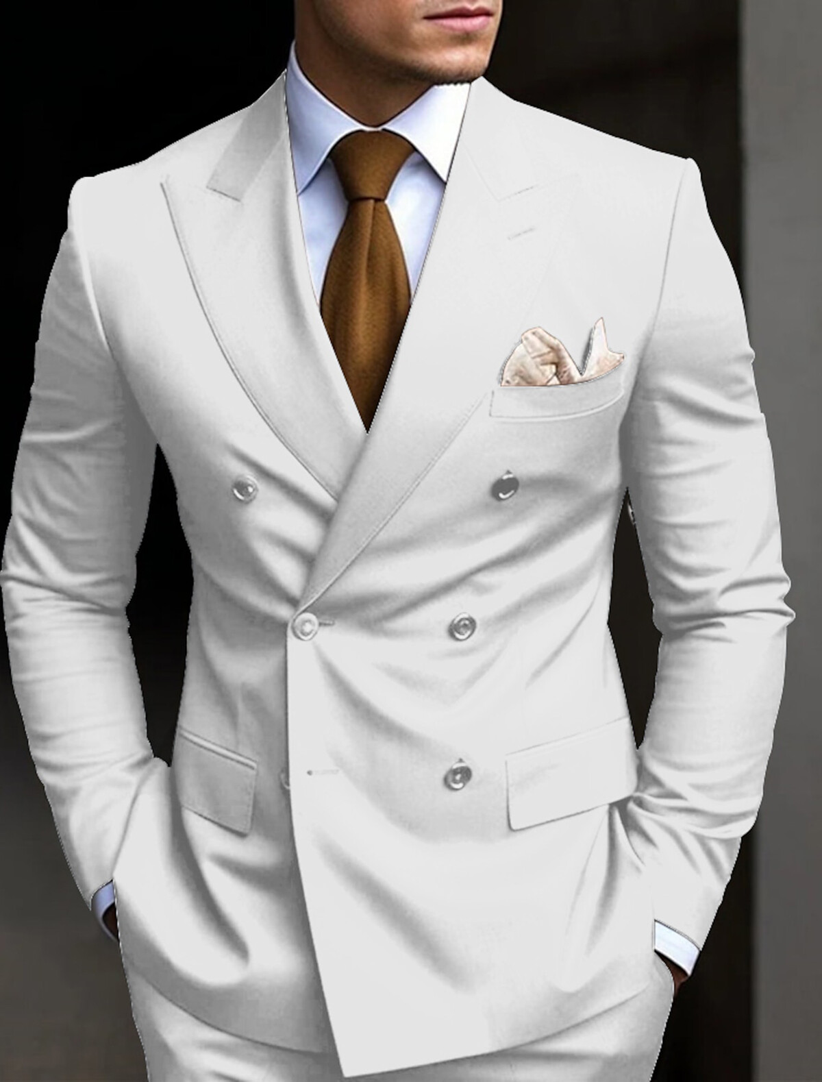 Men Suits Double Breasted Slim Fit Peak Lapel Tuxedo Formal Prom Groom Custom