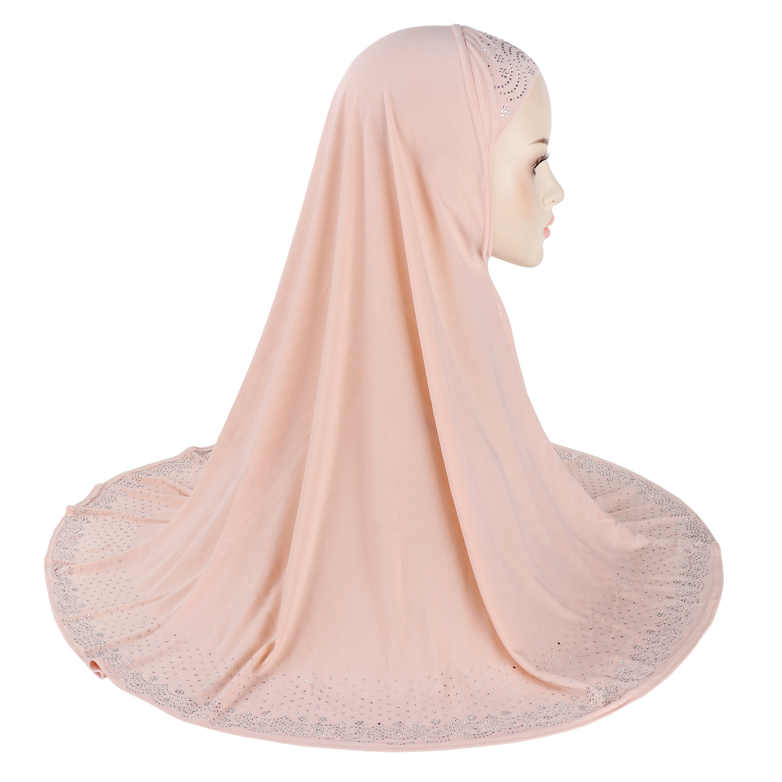Rhinestone Hijab Full Cover Scarf Women Muslim Khimar Overhead Headscarf Islamic