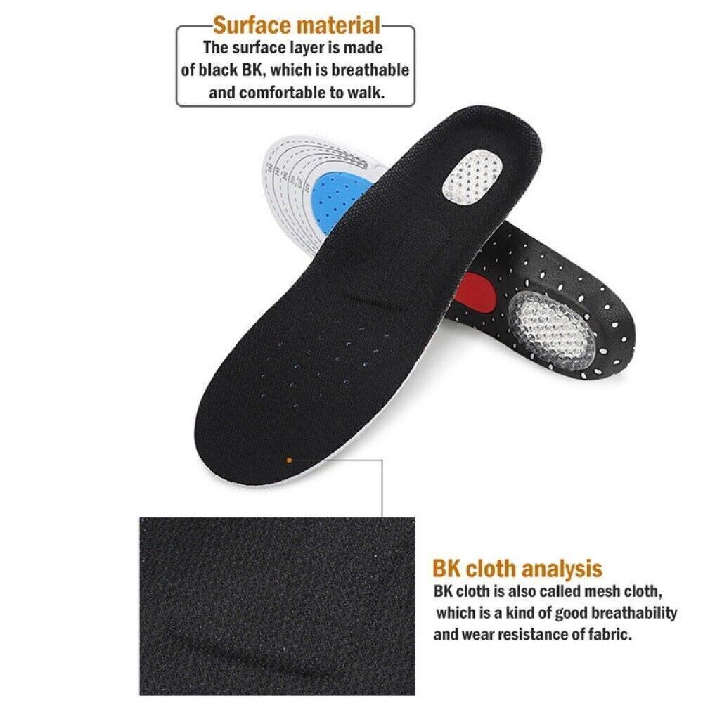 Men Insoles Gel Orthotic Sport Running Insert Shoe Pad Arch Support Heel Cushion