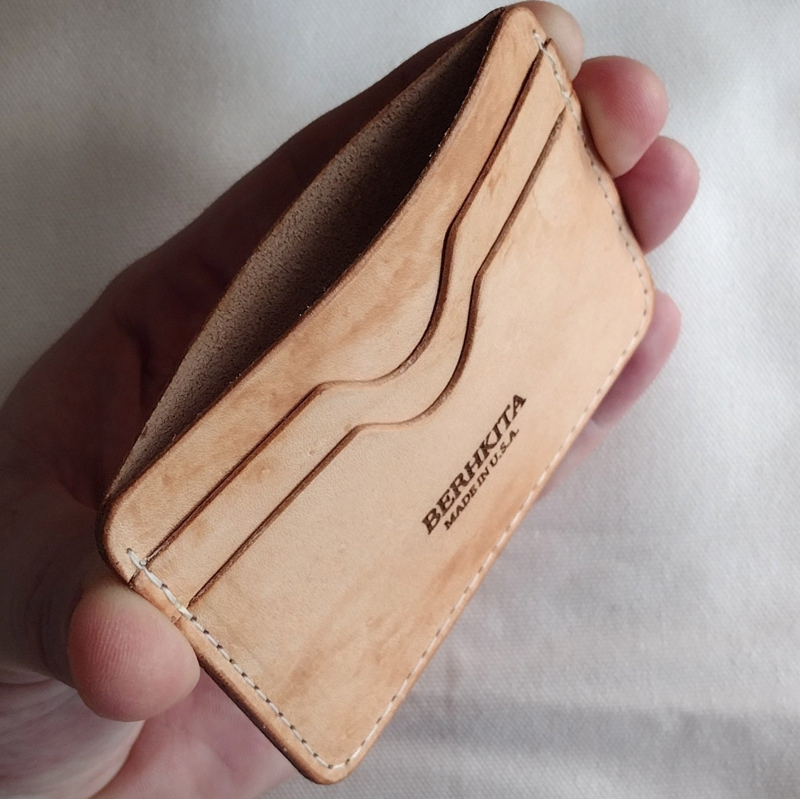handmade natural veg tan real leather card holder 3 pocket infused with wax