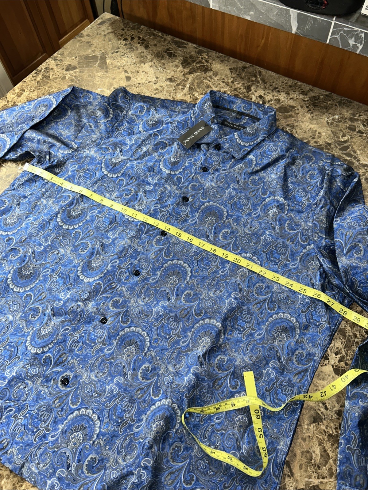 Barry Wang mens Paisley shirt 4xl Long Sleeve Button Blue Silk Blend