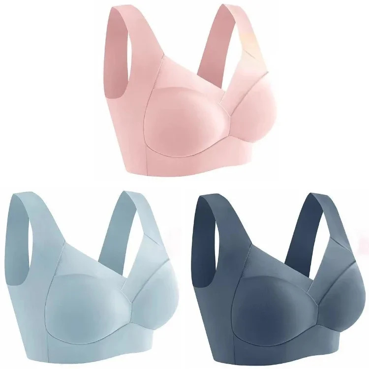 Seamless Ice Silk Sports Bra Wireless Large Size Comfort Vest Bralette 3 Pcs