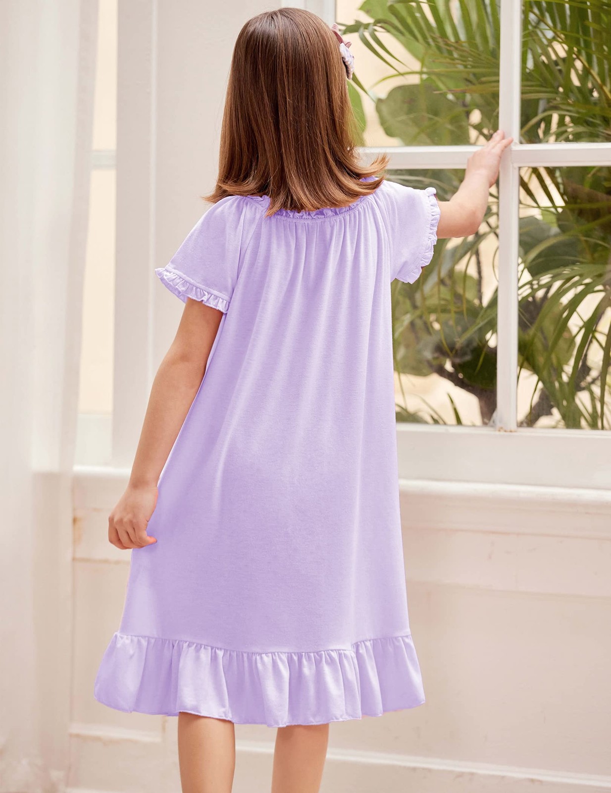 Arshiner Girls’ Pajama Dress Casual Sleeping Dress (Light Purple, 7-8 Years)
