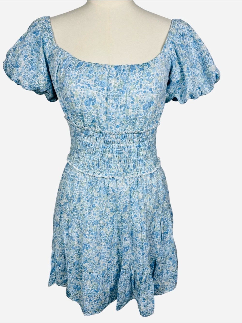 ALTAR’D State Josephine Puff Sleeve Smocked Mini Dress Tiered size S