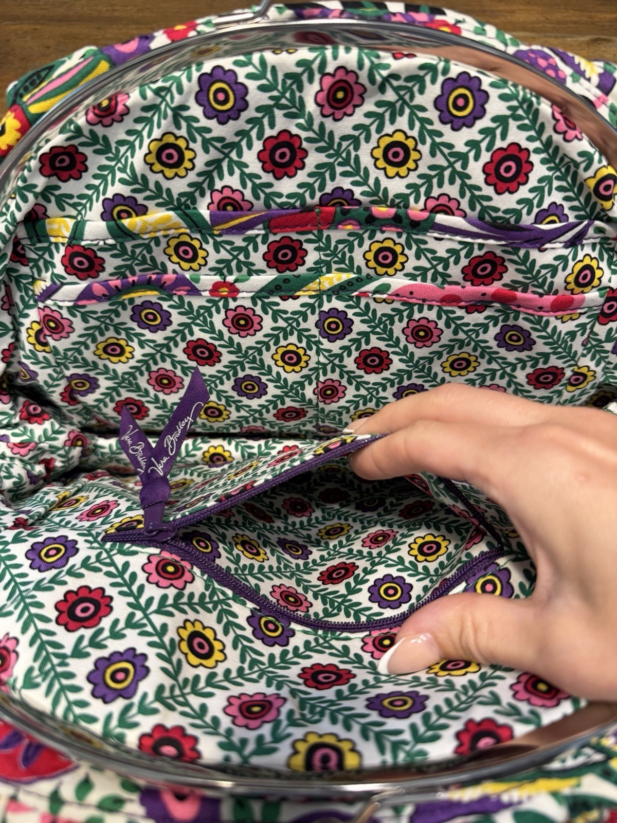 Vera Bradley Kiss Lock vibrant multi-color floral pattern.