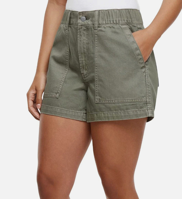 Gap Women’s Patch Pockets Elastic Waist Twill Shorts, Green, Size L