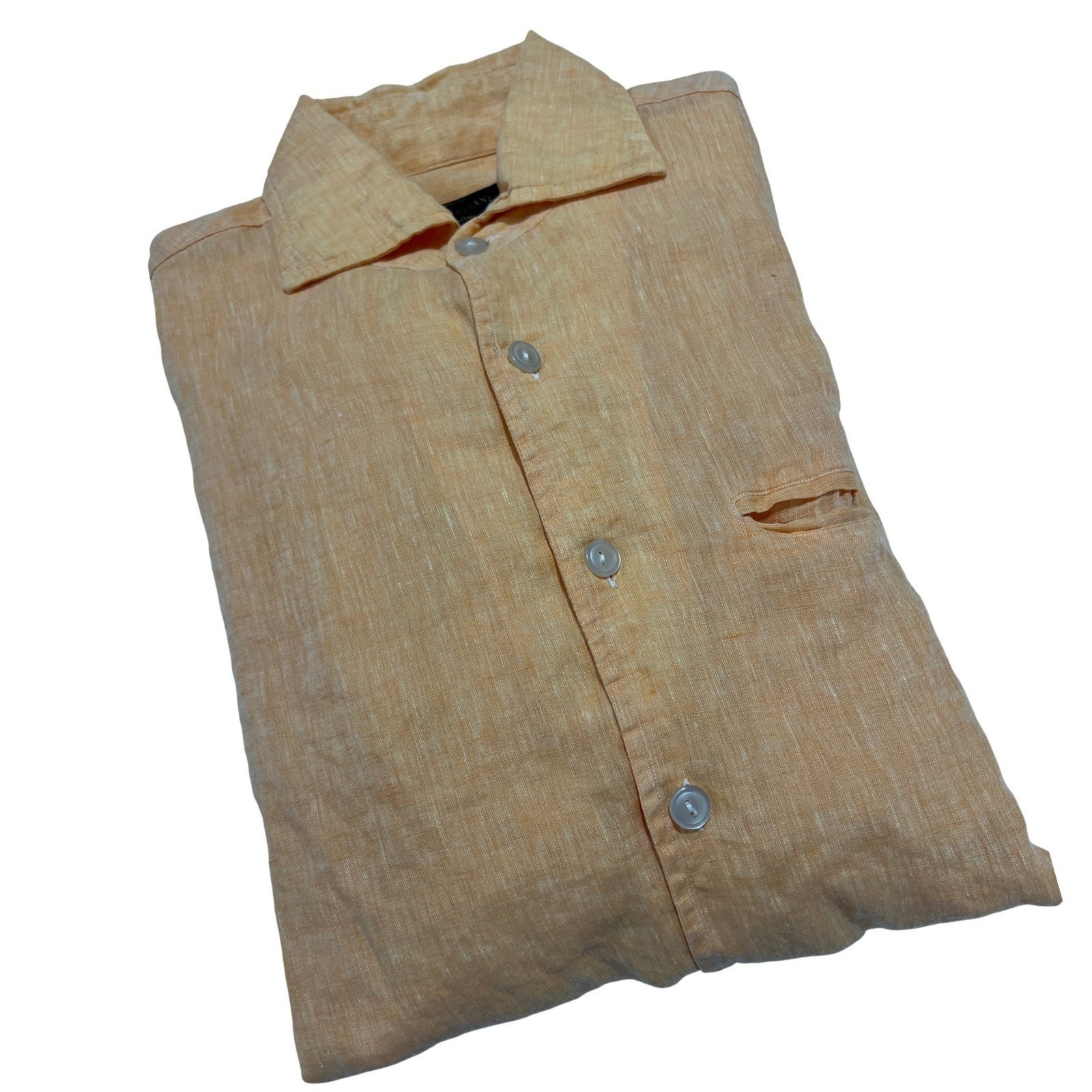 Corneliani Button Down Mens 15.5/39 Peach Orange Linen Made in Italy Luxury B27