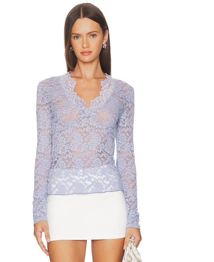 new nwt Free People Intimately All Day lace top shirt large dawn breeze $58