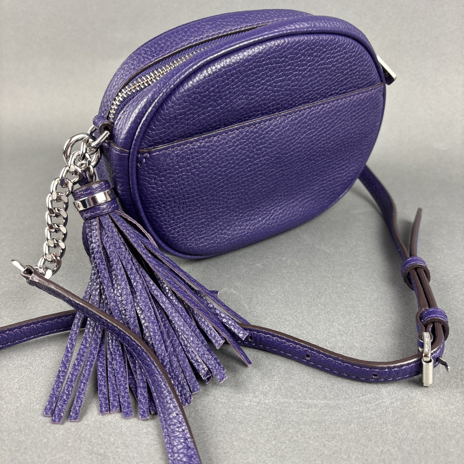 Michael Kors Purple Pebbled Leather Small Oval 7.75″x5.5″ Crossbody Bag w/Tassel