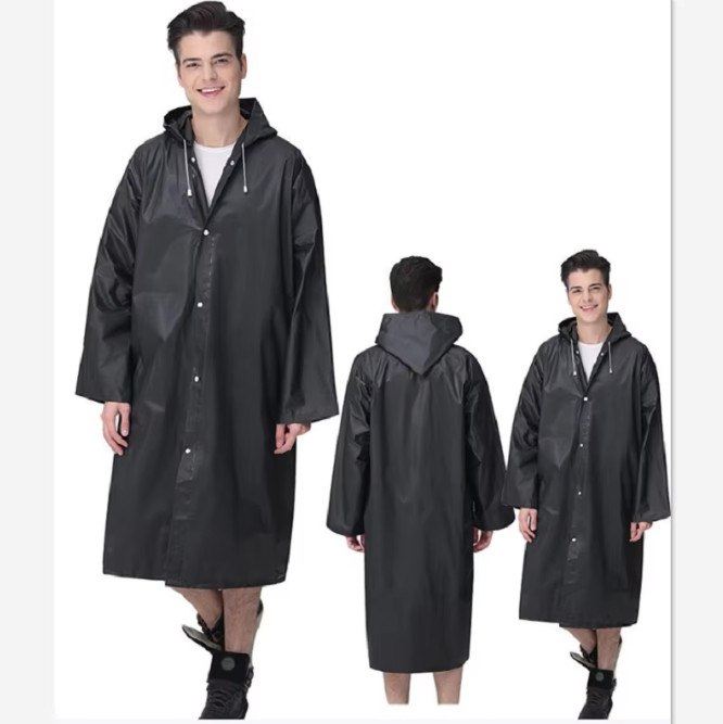 Men/Women Black Waterproof Raincoat Rain Coat Trench Poncho Rainwear Jacket