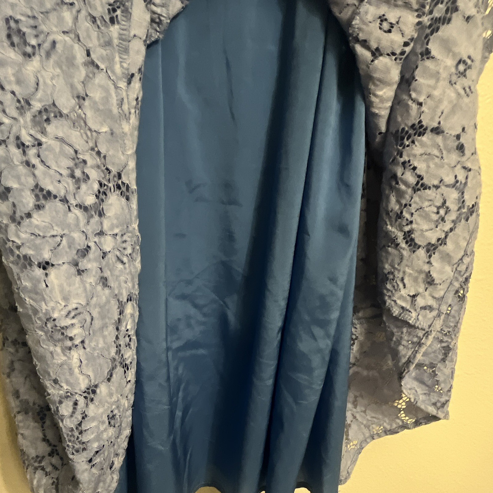 Imperial Blue Floral Lace Shift Dress Round Neck Ruffle Lined Zip M