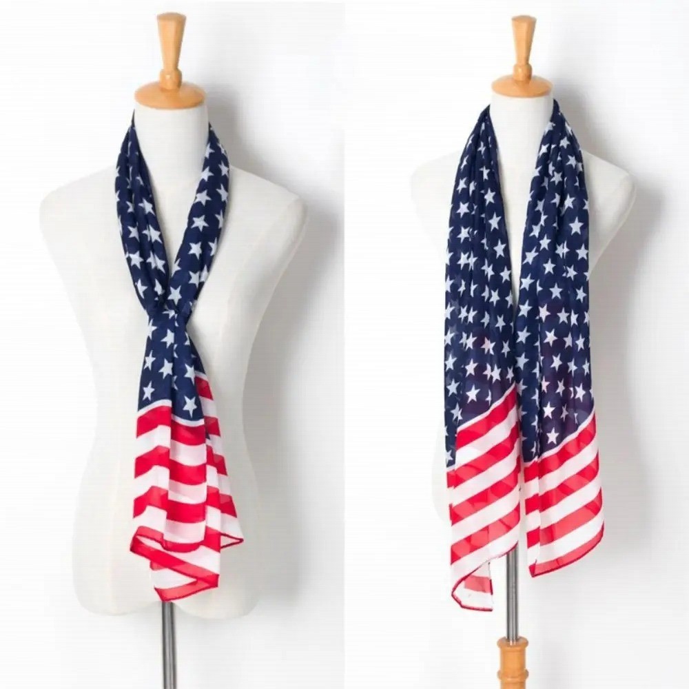 American Independence Day Flag Scarf Five Pointed Star Design Windproof Chiffon