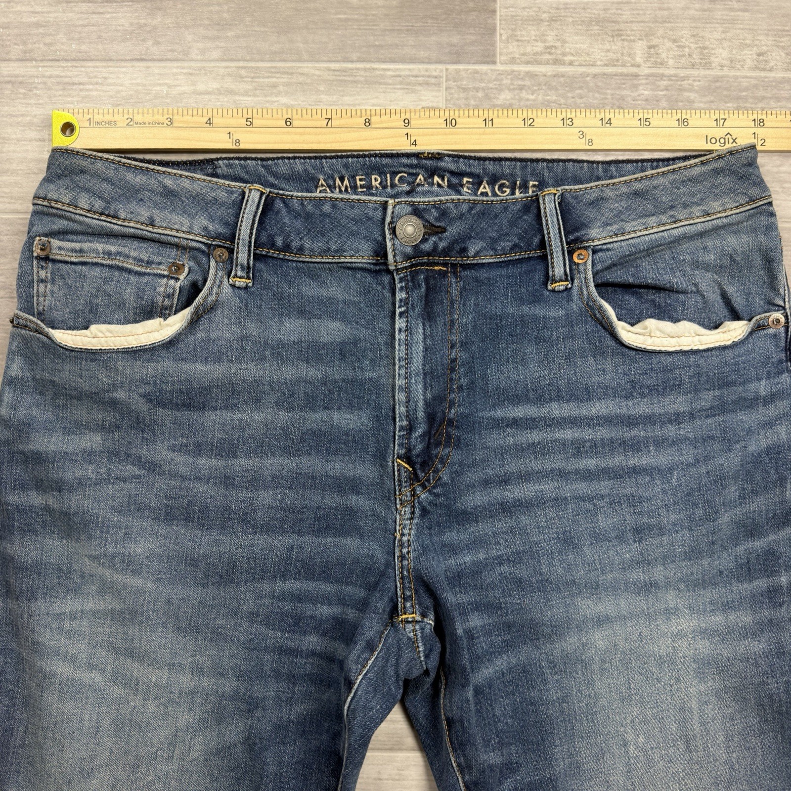 American Eagle Men’s Original Bootcut Airflex+ Jeans Blue 36×30* Whiskers NWOT