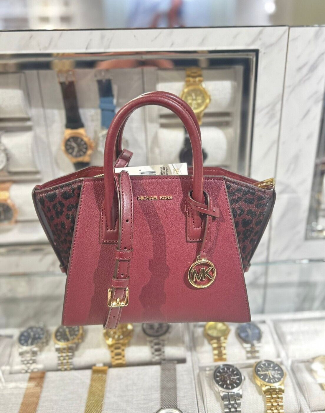Michael Kors Avril Small Leather Purse Satchel Bag Handbag Messenger Oxblood MK