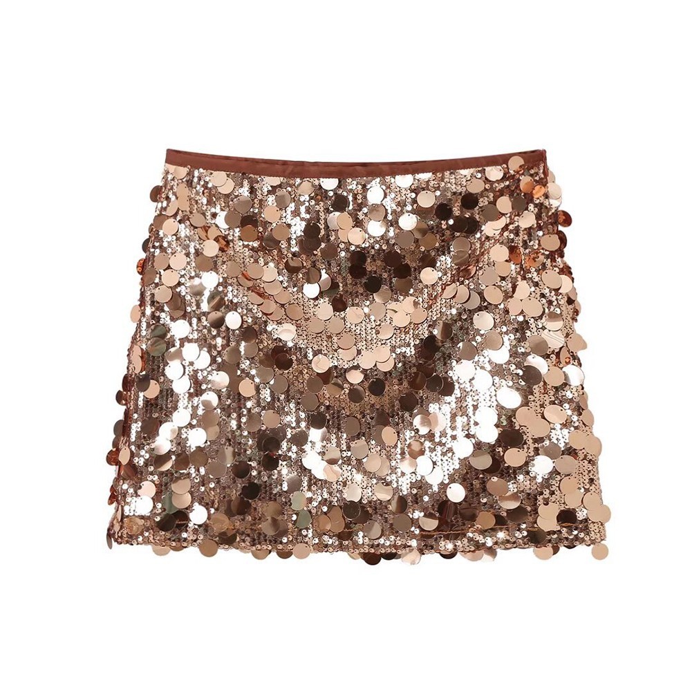 Daily Wear Party Attire Sparkly Sequins Skirt Mid-rise Skirt Solid Color Pattern
