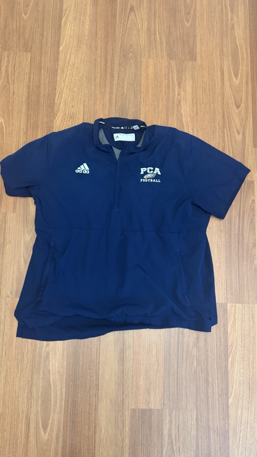 adidas Men’s Blue PCA Football 1/4 Zip Short Sleeve Polo Shirt, XL