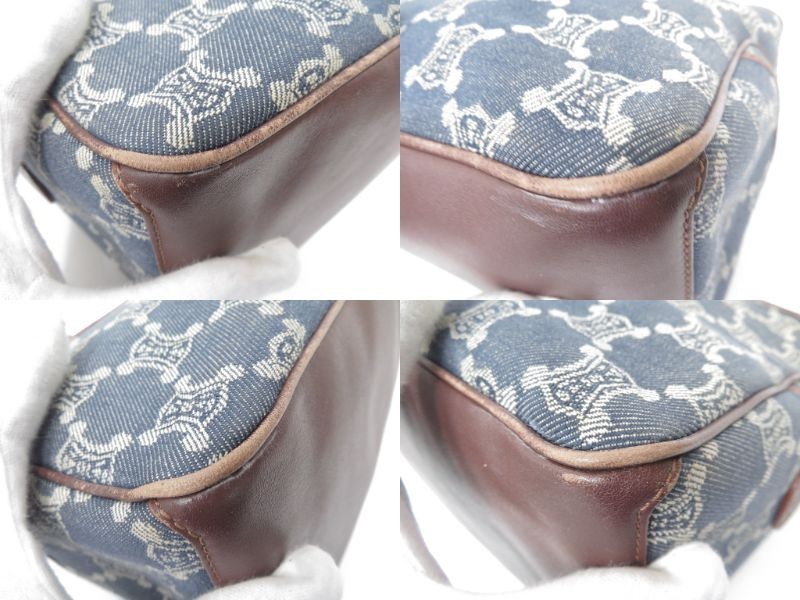Authentic CELINE Denim Paris Macadam Canvas Leather Boogie Bag Hand Bag I#50347