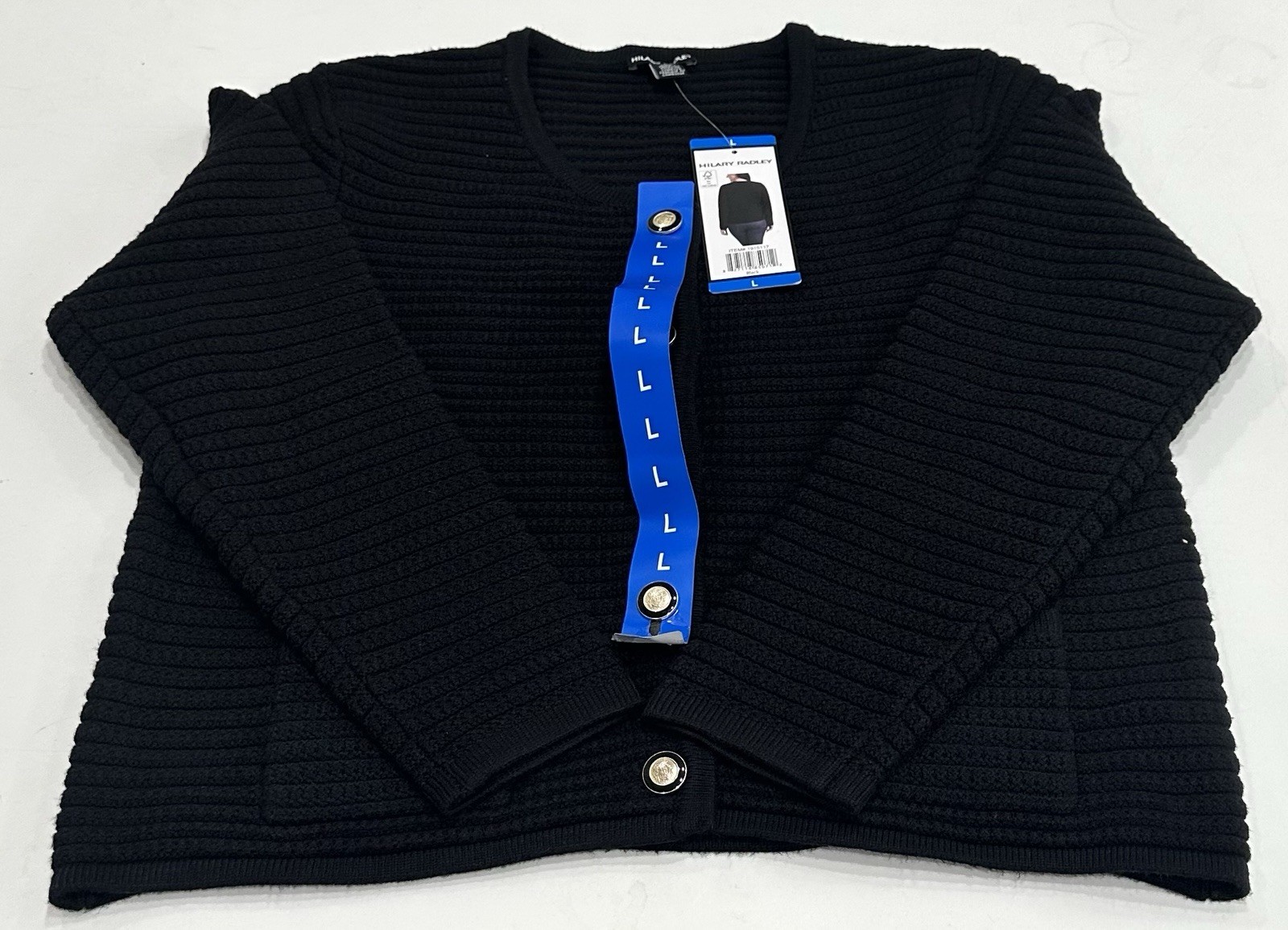 Hilary Radley Women’s Chunky Knit Golden Button With Pockets Cardigan, Black, L