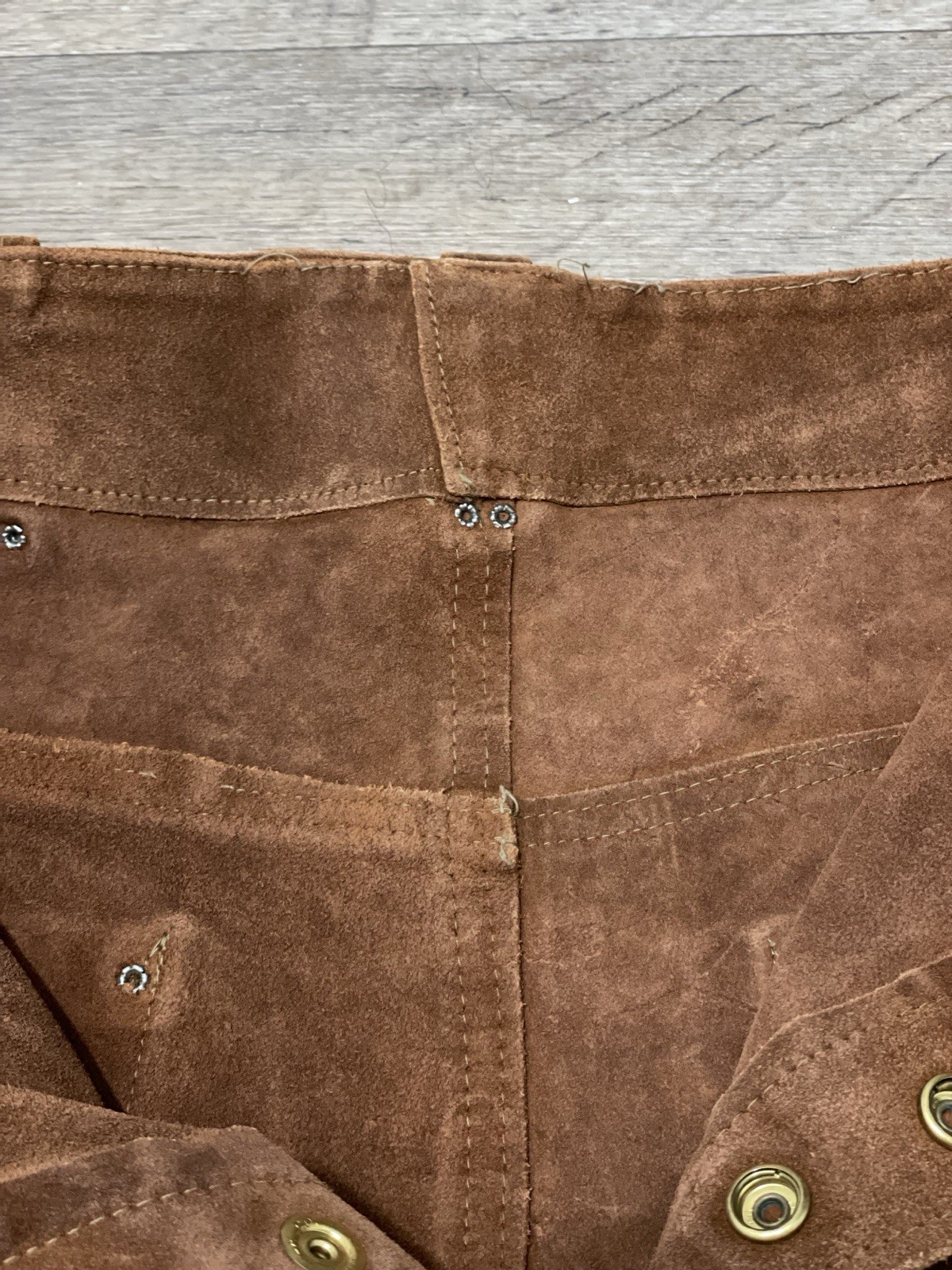Vintage 1960s 1970s Brown Leather Pants Snap Fly 26” Waist Western Suede Native