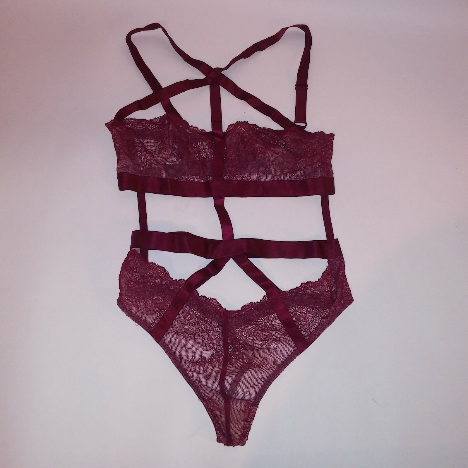 Victoria Secret Lingerie Teddy One Piece Bodysuit Small Deep Red Lace Strappy