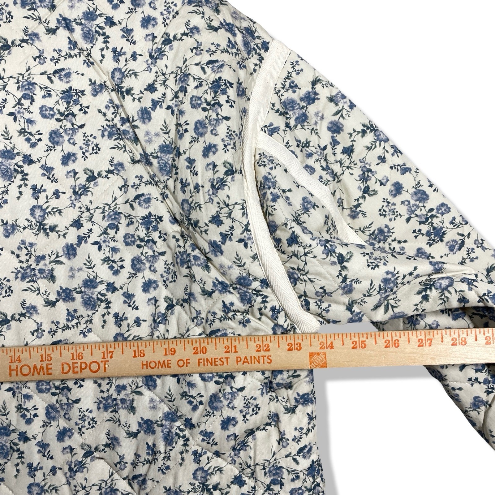 BLANKNYC Quilted Jacket Women Large Cream Blue Floral Cottagecore Boho New