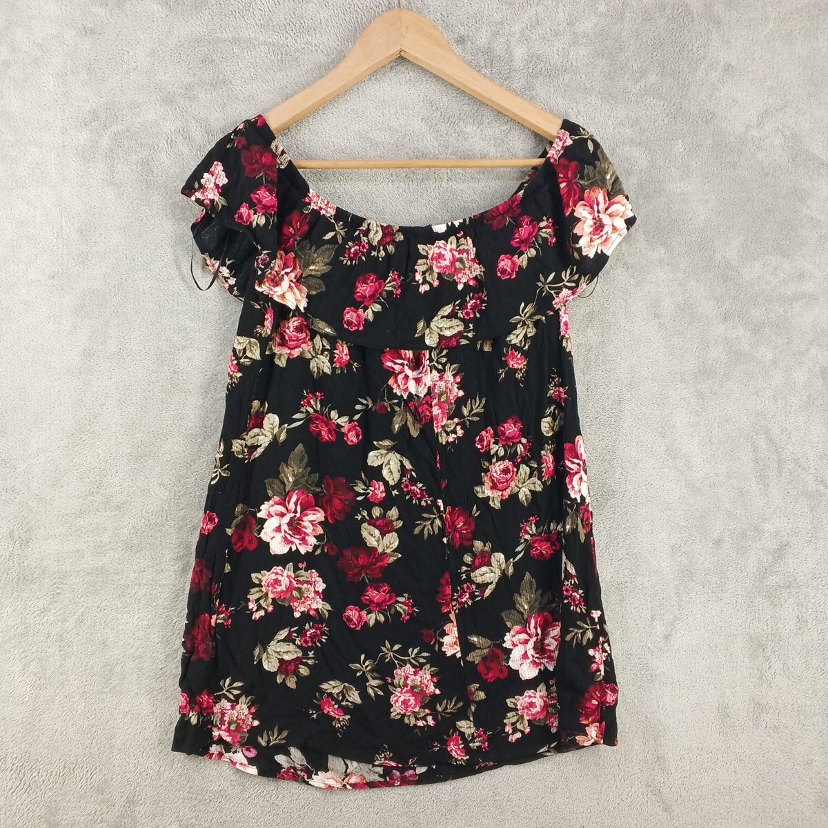 AMBIANCE Floral LARGE(12-14) Off the shoulder Woven Casual 100% Rayon