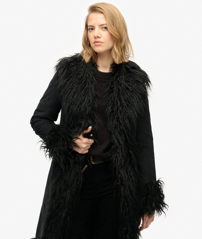 Superdry Black Long Afghan Coat