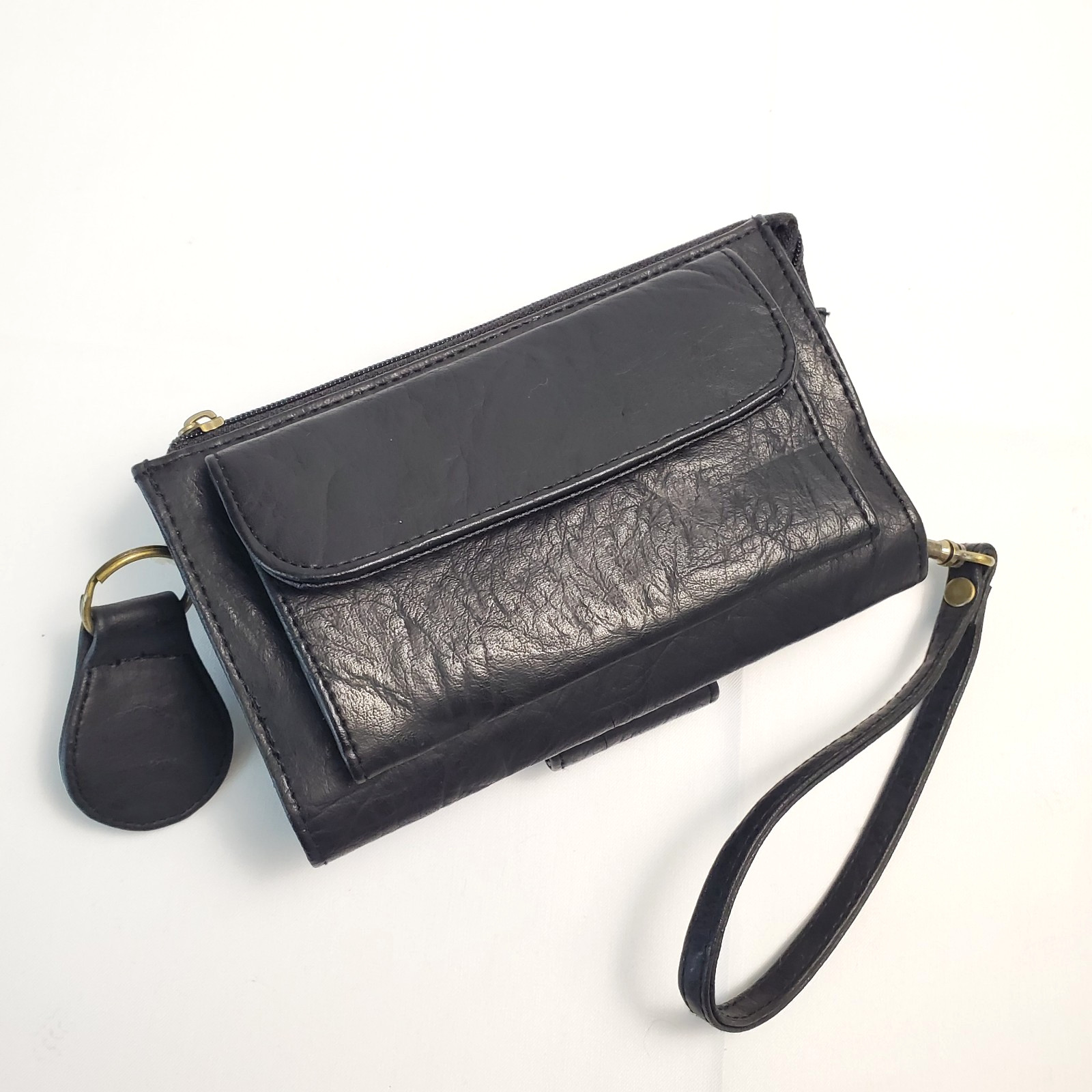 SIMPLY BASIC Black Faux Leather/Nylon Trifold Checkbook CLUTCH Wallet NEW