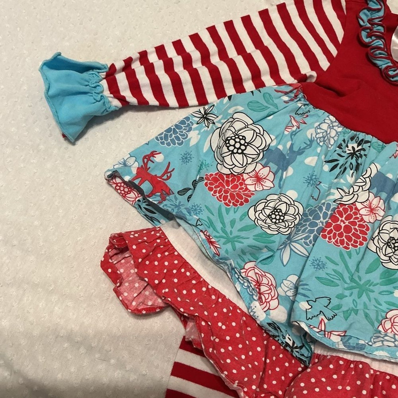 SERENDIPITY Red and Blue Striped Ruffle Tunic Dress & Legging Set 2T