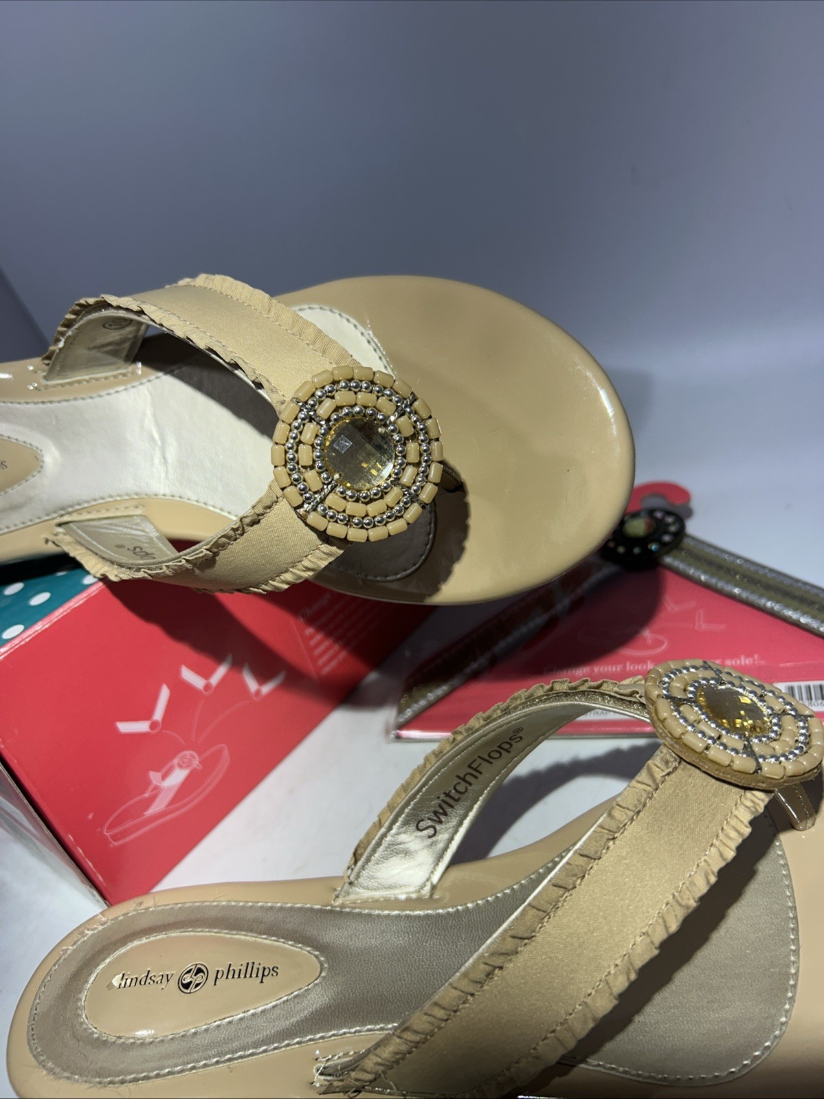Lindsay Phillips Camel Beige Switchflops Flip Flops W10 NEW STRAP Size 10