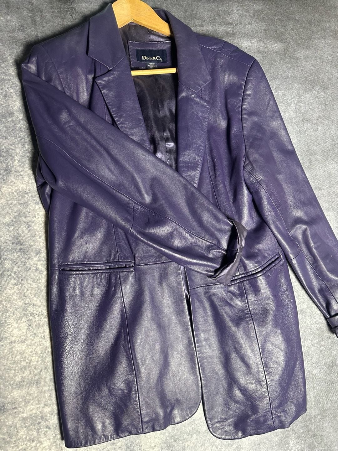 Denim & Co Women Medium Purple Genuine Leather Single Button Blazer Jacket