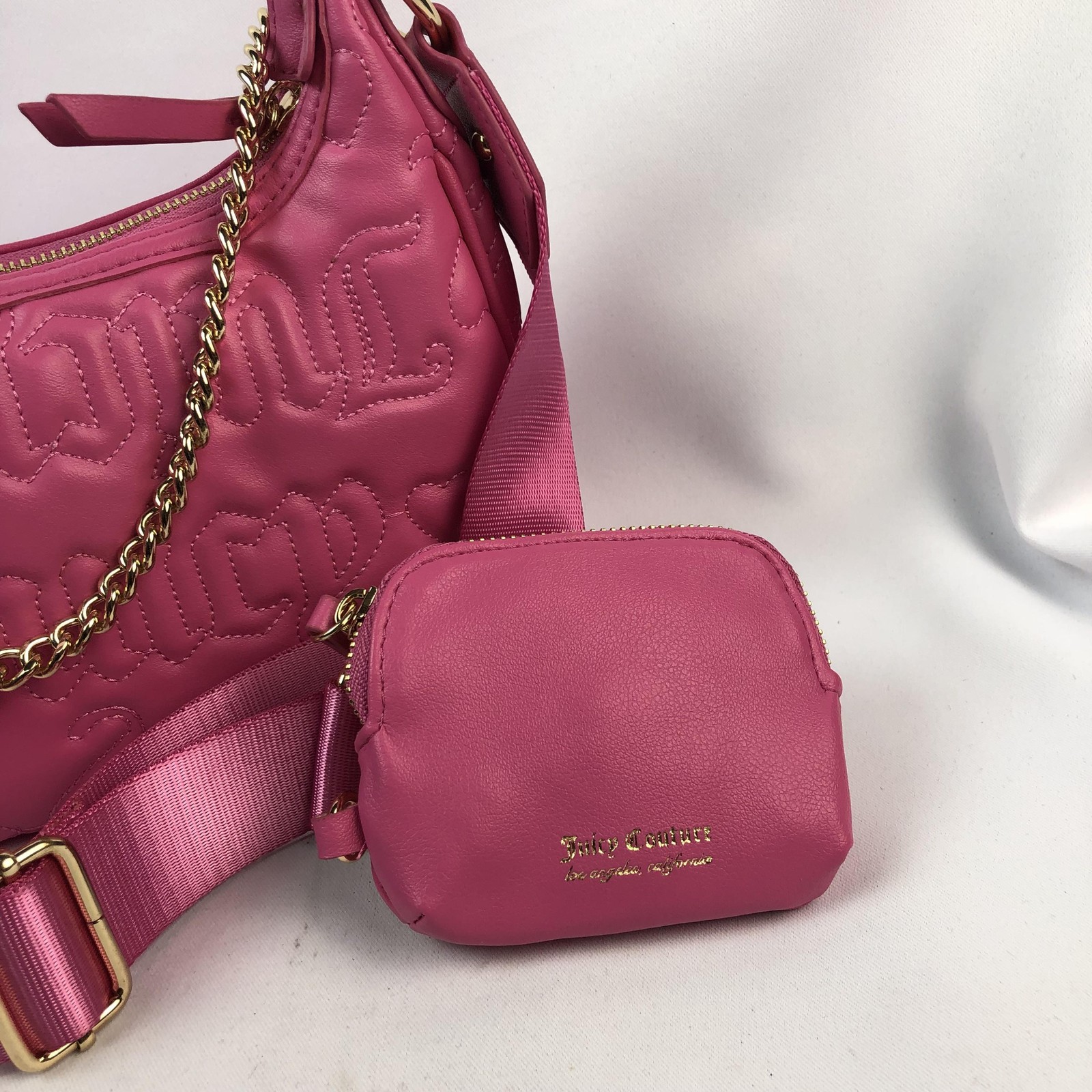 Juicy Couture Crossbody Bag Womens Medium Pink Juicy Puff Half Moon Chain Pouch