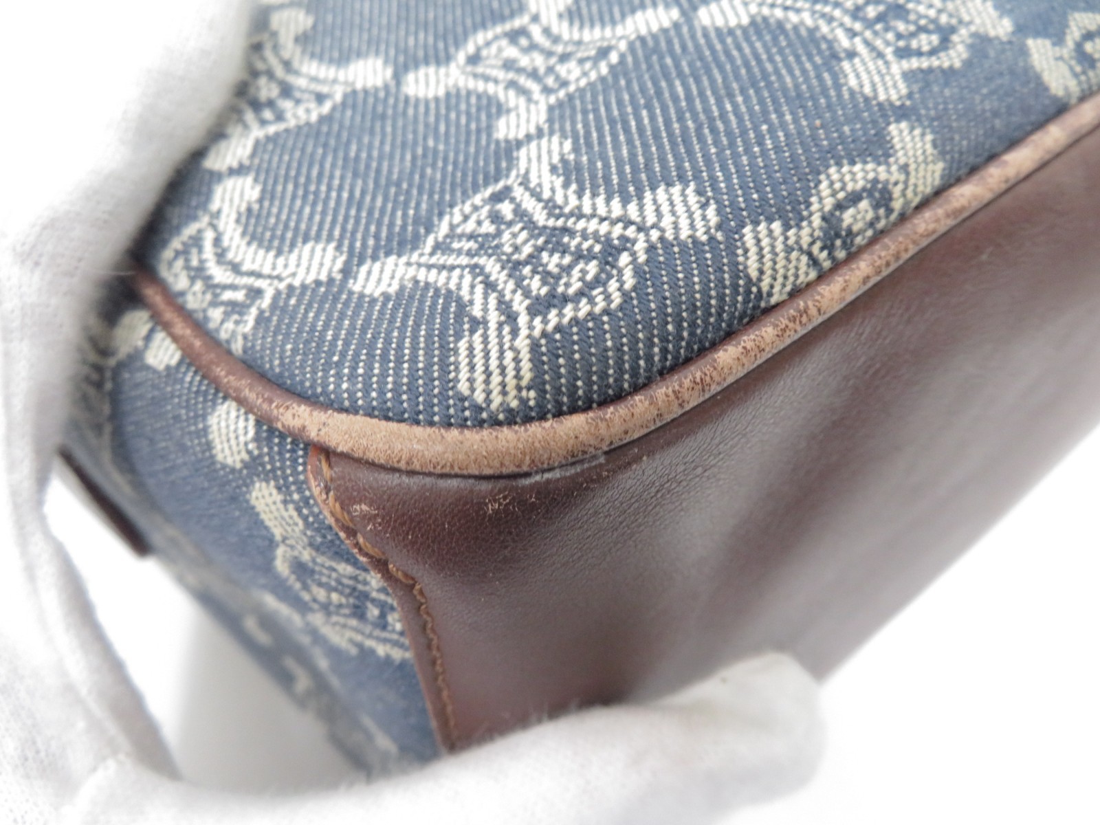Authentic CELINE Denim Paris Macadam Canvas Leather Boogie Bag Hand Bag I#50347