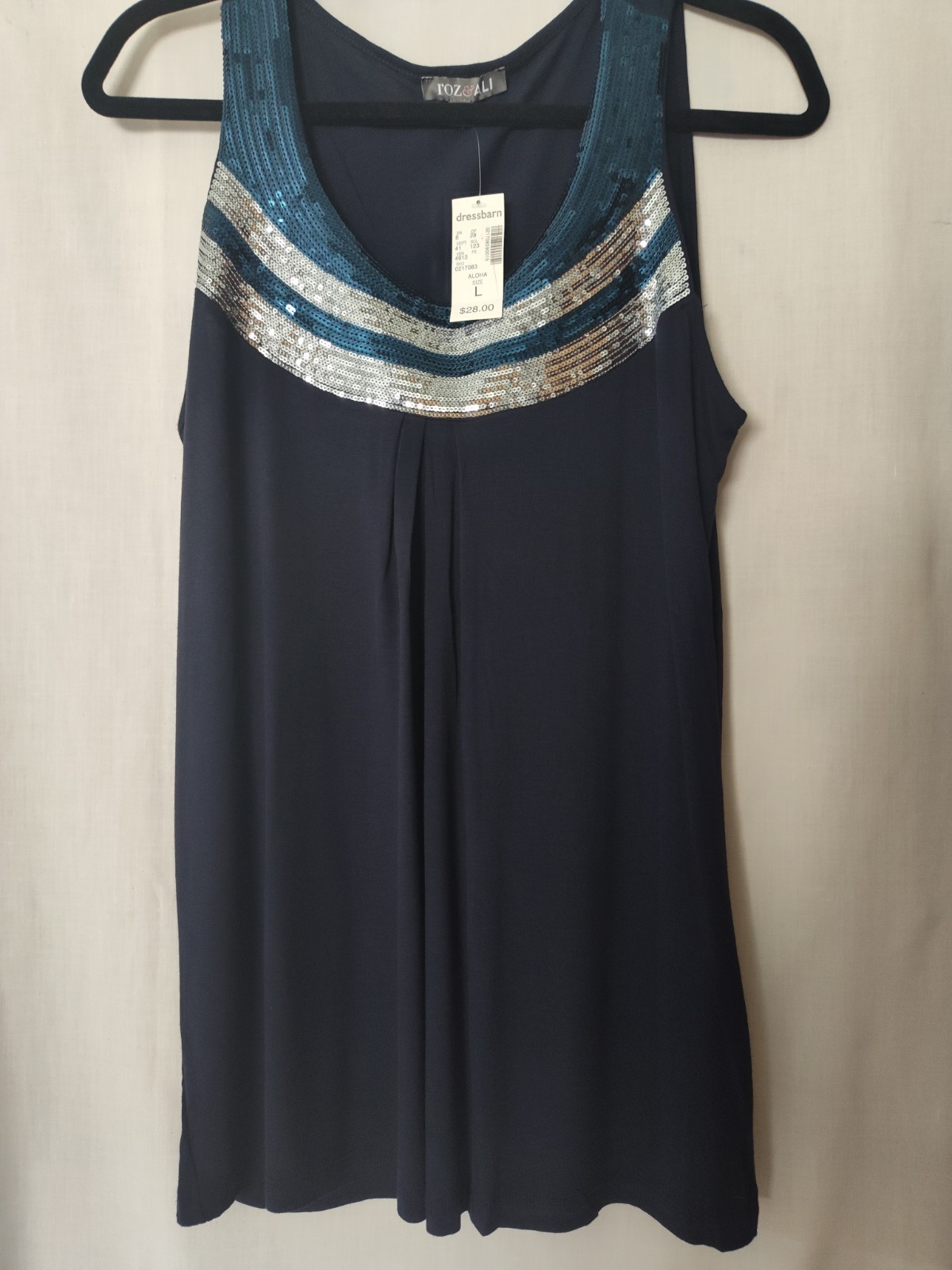 Roz & Ali Women’s L Navy Solid Sleeveless Scoop Neck Sequin Tank Top