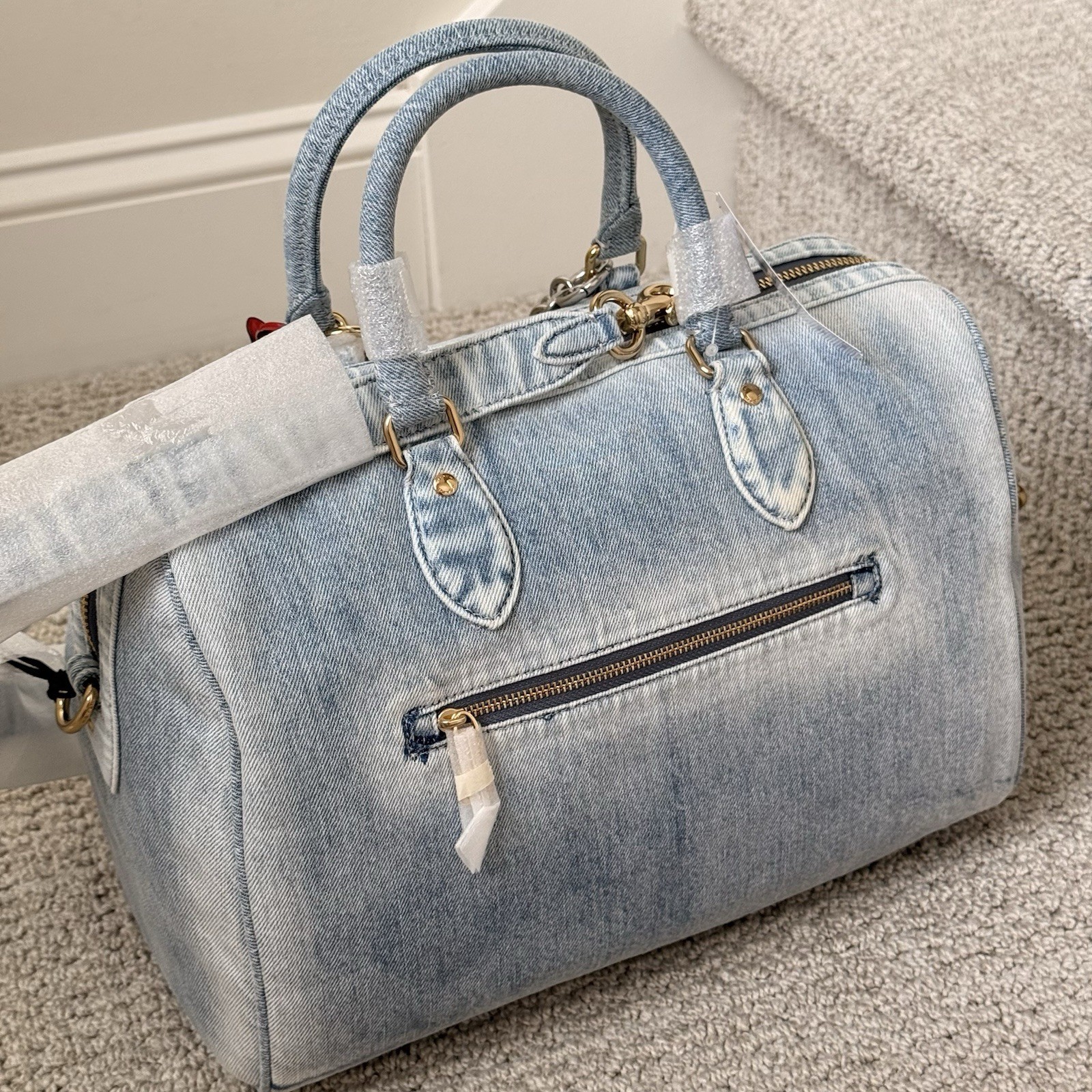 NWT COACH Rowan Large Satchel Bag In Loved Denim With Charms CDY75 Light Indigo