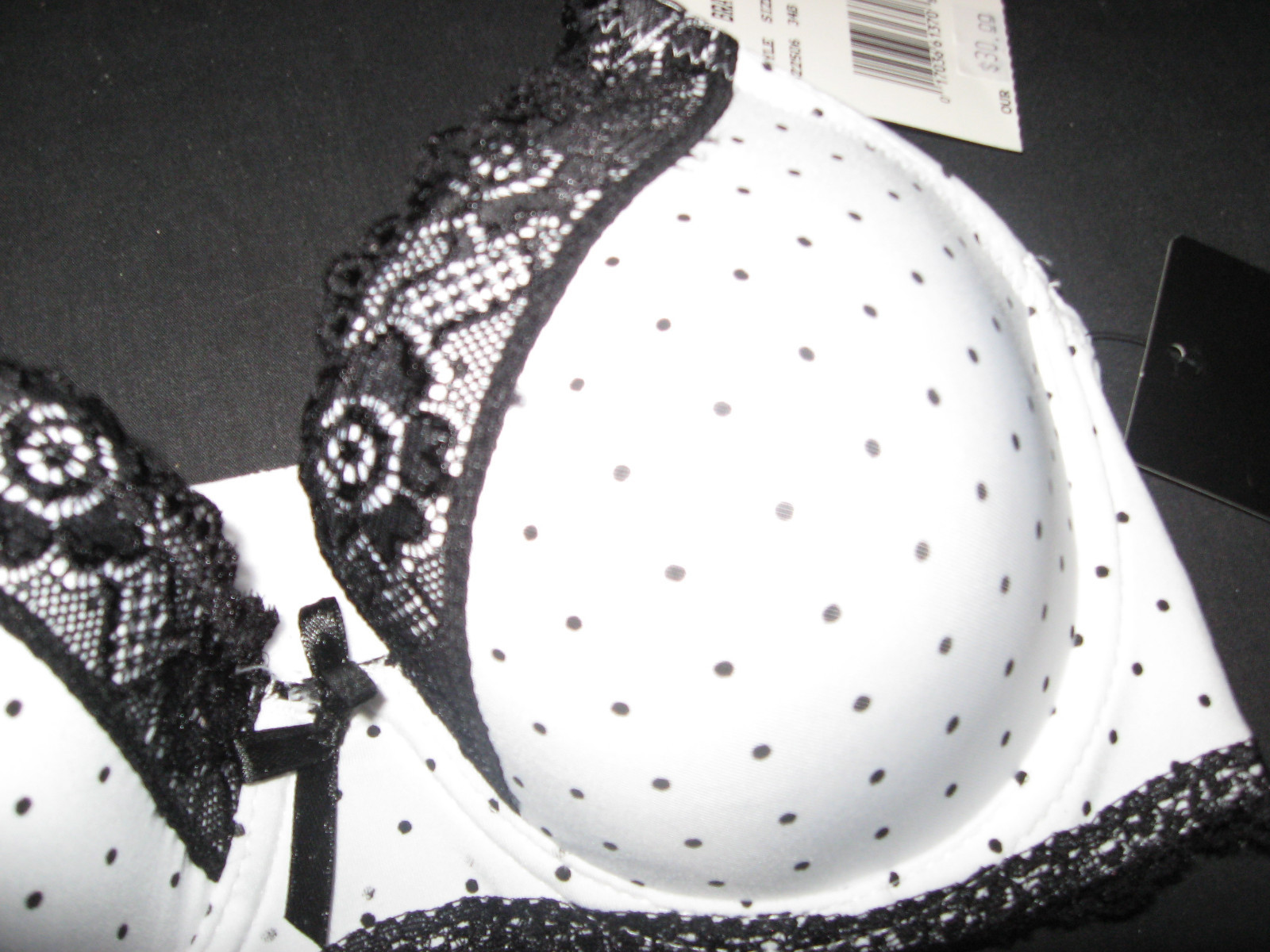 Rene Rofe 22506 Bra with multi way Straps White with Poka Dots 34C NWT