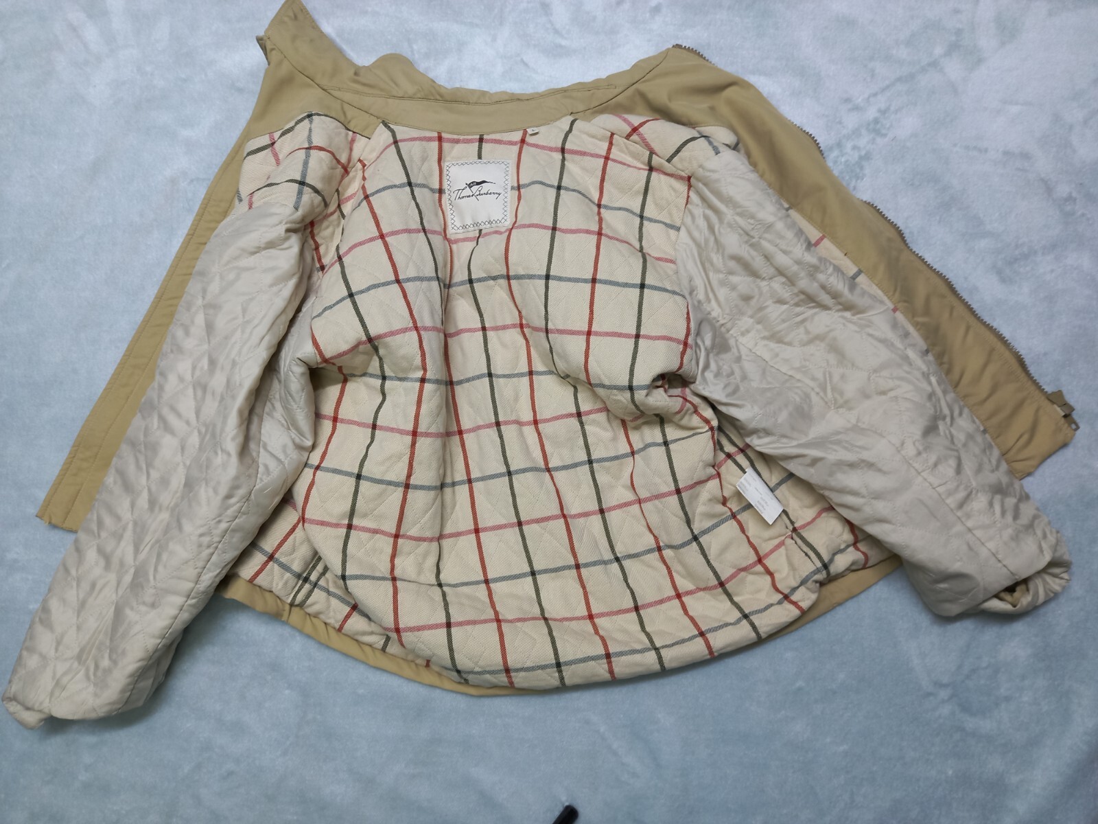 Vintage THOMAS BURBERRY Coat Bomber Jacket 100% Polyamide Logo Beige Men Size L