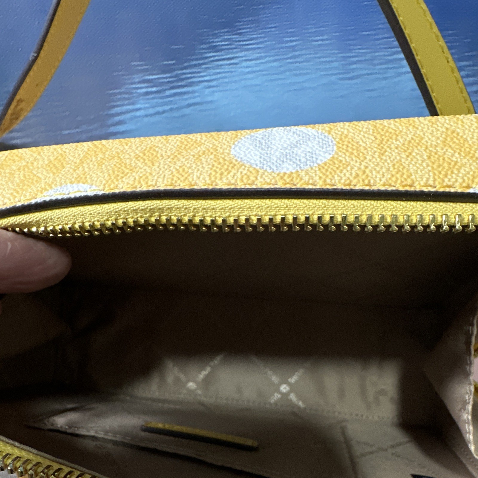 Michael Kors Yellow/White Polka Dot Zip Trunk Crossbody Purse and Wallet