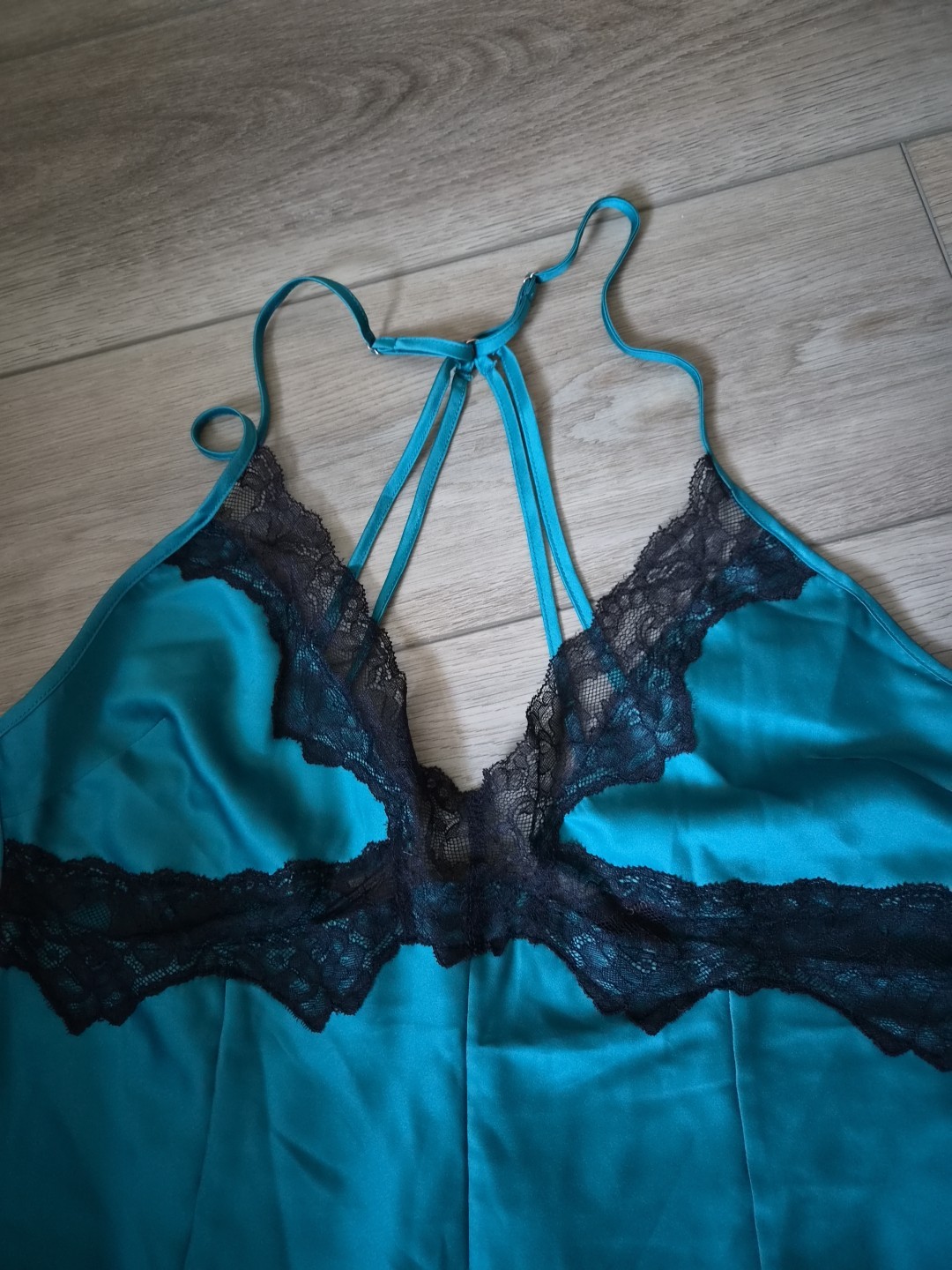 Ann Summers Teal Blue/Green Satin & Black Lace Playsuit Size Medium 12-14