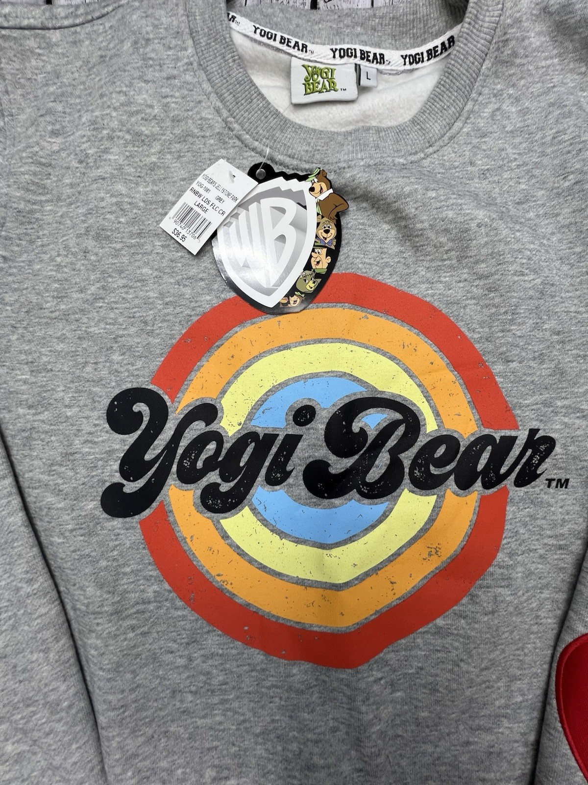 New With Tags Large Yogi Bear Pullover Sweatshirt Gray WB Hanna-Barbera SEE PICS