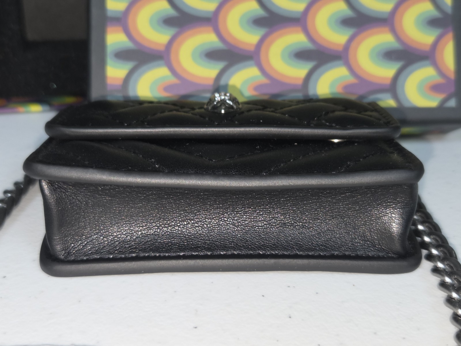 New! Kurt Geiger London Black Mini Crossbody Chain Strap Eagle Logo Snap w/ Box