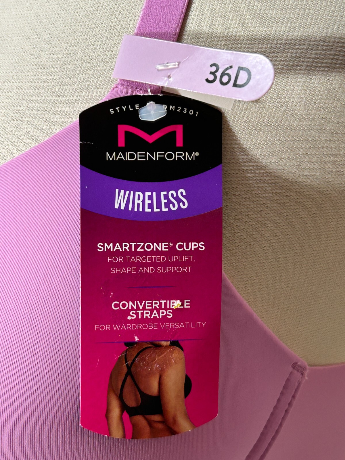 Maidenform Wireless T Shirt Bra 36D Convertible Demi V Plunge Pink DM2301