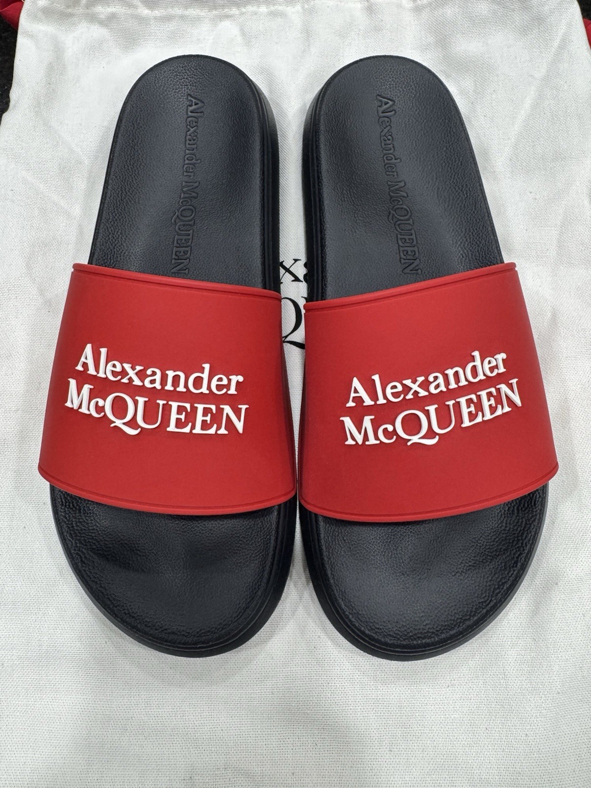 Alexander McQueen Men’s Logo Pool Rubber Slide Sandals Red Size 41 (8)
